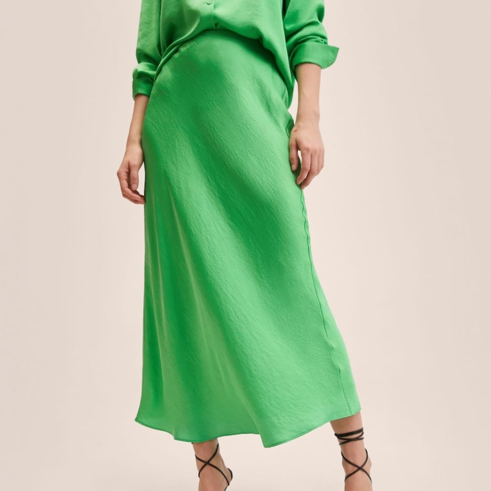 Mango midi satin pull-on slip skirt